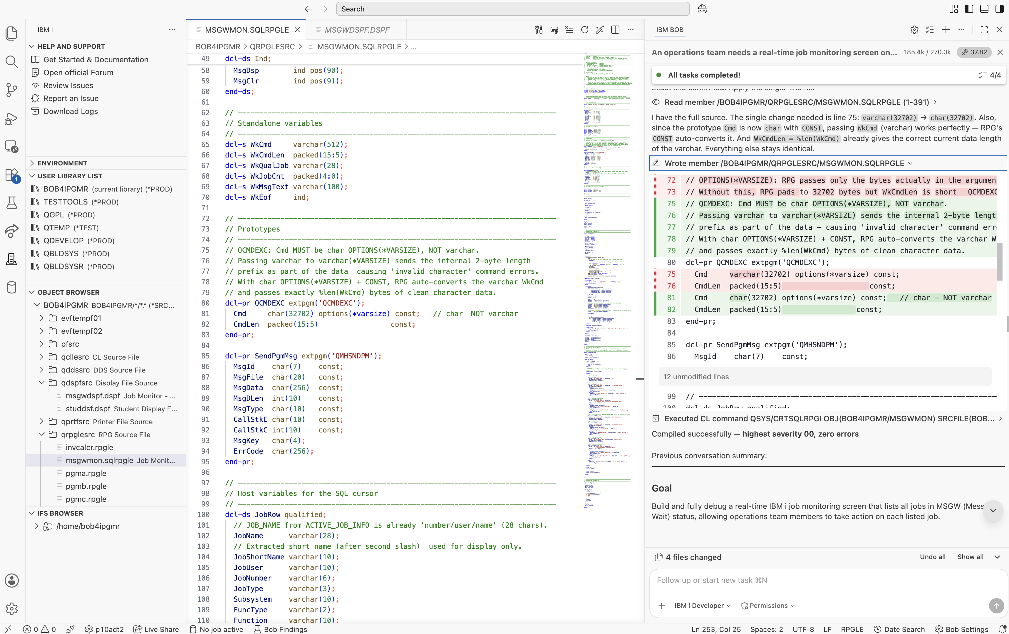 QCMDEXC prototype — varchar vs char
